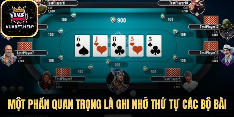 Một phần quan trọng của cách chơi Poker- Texas là ghi nhớ thứ tự các bộ bài