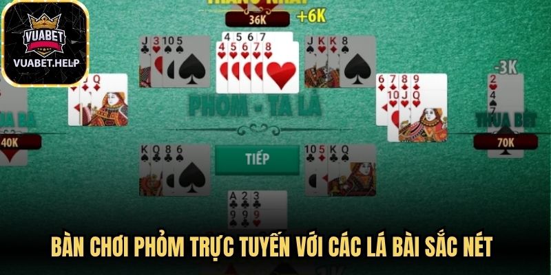 Bàn chơi phỏm trực tuyến với các lá bài sắc nét và thông tin xử phạt chi tiết